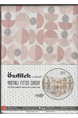 Özdilek Fitted Lastikli Çarşaf Seti Yastıklı Çarşaf %100 Pamuk Ranforce 100 x 200 Bej Moon