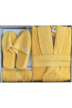 Özdilek Colourist Gold Bornoz Takımı, Terlik ve Baş Havlulu, S/M Beden