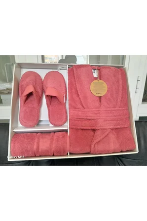 Özdilek Colourist Bornoz Takımı Koyu Mercan S/M Beden Unisex Banyo Seti