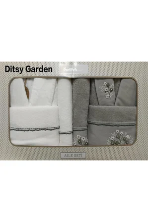 Özdilek Ditsy Garden Aile Bornoz Takımı Krem Gri M-L Beden