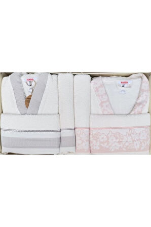 Özdilek Romantic Touch Aile Bornoz Seti Gri Pembe