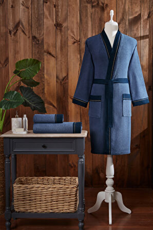 Özdilek Oregon Maskülen Nakışlı Denim Kimono Bornoz