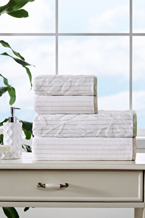 Özdilek Leaf Stripe Kadife Havlu Seti