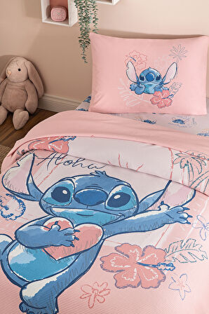 Özdilek Stitch Aloha Tek Kişilik Disney Lisanslı Lastikli Çarşaf Çocuk Pike Takımı