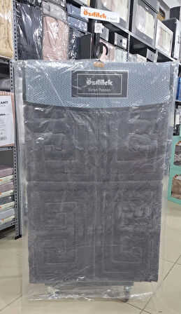 Özdilek 2'li Banyo Paspası - Klozet Takımı Pamuk Maze Antrasit