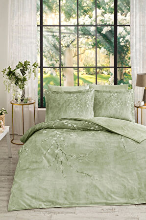 Özdilek White Sakura King Size Lastikli Çarşaf Nevresim Takımı