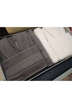 Özdilek Bornoz Takımı Aile Seti Antrasit Krem Unisex M - L