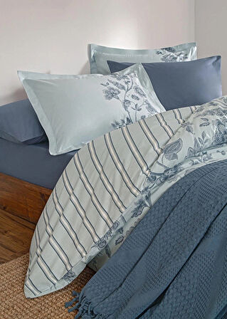 ÖZDİLEK ÇİFT KİŞİLİK PİKELİ NEVRESİM TAKIMI FRESQUE İNDİGO