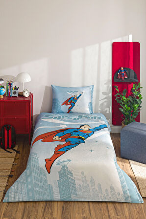 Özdilek Superman Hero Tek Kişilik Lisanslı Lastikli Çarşaf Çocuk Nevresim Takımı