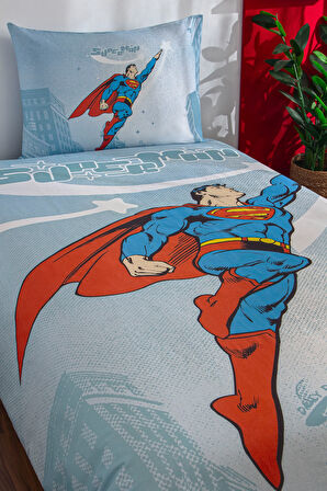 Özdilek Superman Hero Tek Kişilik Lisanslı Lastikli Çarşaf Çocuk Nevresim Takımı