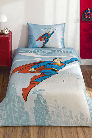 Özdilek Superman Hero Tek Kişilik Lisanslı Lastikli Çarşaf Çocuk Nevresim Takımı