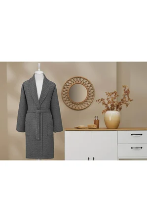 Özdilek Textured Waffle Şal Yaka Unisex Bornoz Antrasit XL