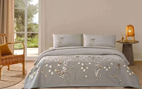 ÖZDİLEK ÇİFT KİŞİLİK PİKE TAKIMI LUNARIA GRİ