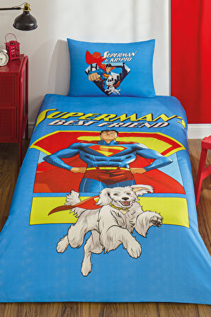 Özdilek Superman Best Friend Tek Kişilik Lisanslı Lastikli Çarşaf Çocuk Nevresim Takımı