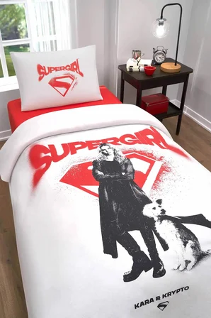 Supergirl Krypt Lisanslı Lastikli Çarşaf Tek Kişilik Nevresim Takımı
