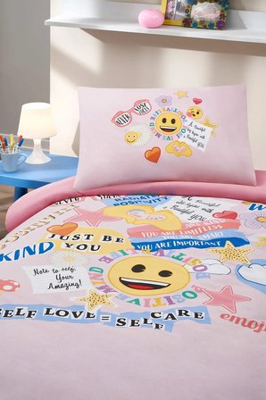 Emoji Cute Tek Kişilik Lastikli Çarşaf Nevresim Takımı