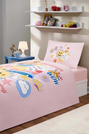 Emoji Cute Tek Kişilik Lastikli Çarşaf Nevresim Takımı