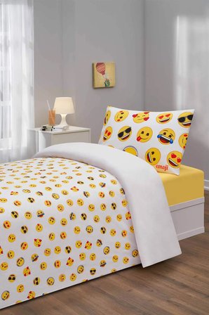 Emoji Joy Tek Kişilik Lastikli Çarşaf Nevresim Takımı
