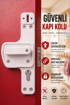 Okul, Kreş ve Anaokulu İçin Bariyerli Kapı Kolu | Çocuk Güvenlikli | Kırılmaz ABS | 5'li