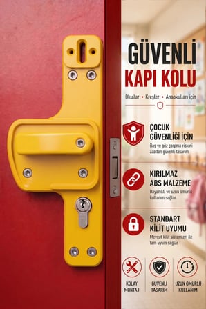 Okul, Kreş ve Anaokulu İçin Bariyerli Kapı Kolu | Çocuk Güvenlikli | Kırılmaz ABS | 5'li