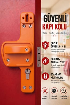 Okul Kapı Kolu | Bariyerli Çocuk Güvenlikli | Anaokulu, Kreş ve Tüm Eğitim Kurumları İçin | Kırılmaz ABS 5’li