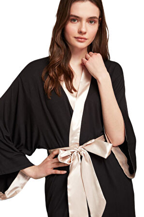 Penye Mood Kadın Siyah Sabahlık 2021