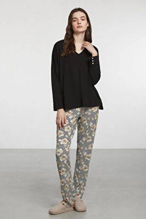 Penye Mood Pijama Takım Siyah 9112PJTK