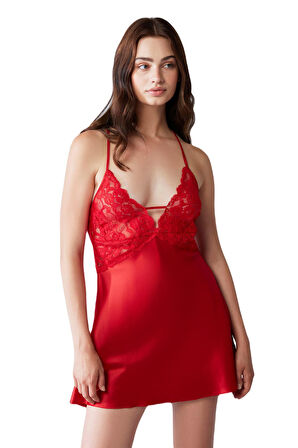 Penye Mood Kadın Kırmızı Gecelik 2043 