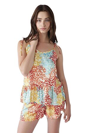 Penye Mood Şort Takım Renkli Desen W502