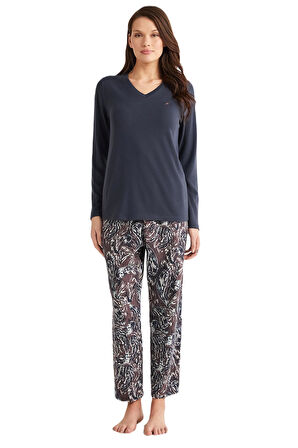 Penye Mood Kadın Mavi Pijama Takım 9718