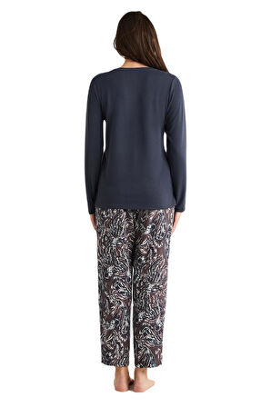 Penye Mood Kadın Mavi Pijama Takım 9718