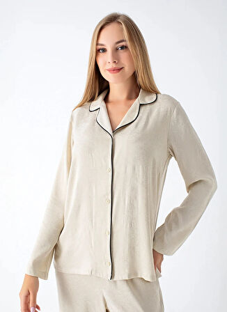 Vivis Normal Gömlek Yaka Bej Kadın Gömlek 50VIV10102