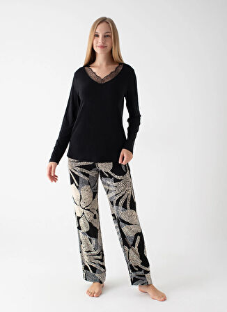 Wondergen Yuvarlak Yaka Siyah Pijama Üst 401WON-1110-0145