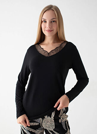 Wondergen Yuvarlak Yaka Siyah Pijama Üst 401WON-1110-0145