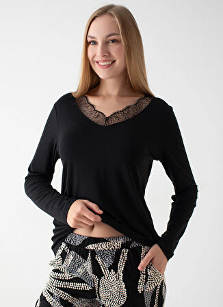 Wondergen Yuvarlak Yaka Siyah Pijama Üst 401WON-1110-0145