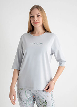 Sixteensixty Yuvarlak Yaka Gri Pijama Üst 403SIX-1110-049