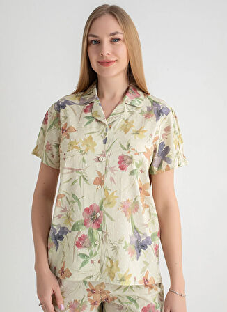 Sixteensixty V Yaka Bej Pijama Üst 403SIX-1110-058