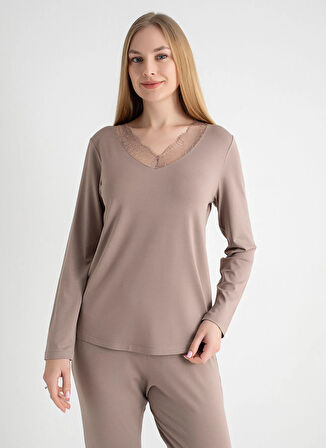 Wondergen V Yaka Toprak Pijama Üst 401WON-1110-168