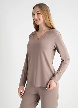 Wondergen V Yaka Toprak Pijama Üst 401WON-1110-168