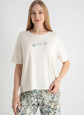 Wondergen Yuvarlak Yaka Taş Pijama Üst 401WON-1110-182