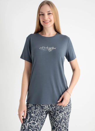 Wondergen Yuvarlak Yaka Lacivert Pijama Üst 401WON-1110-186