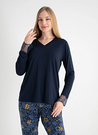 Wondergen V Yaka Lacivert Pijama Üst 401WON-1110-175