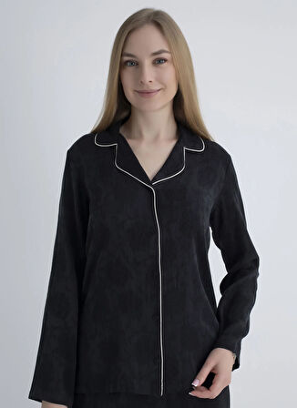 Vivis Standart V Yaka Siyah Kadın Gömlek 50VIV10102