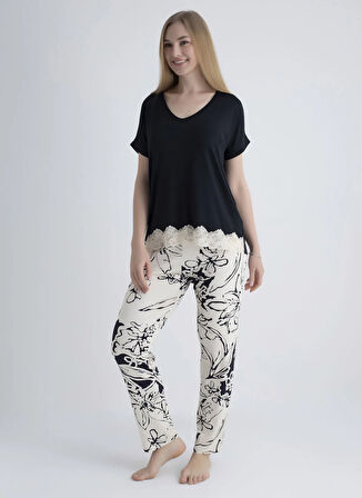 Wondergen Siyah - Çok Renkli Kadın Pijama Alt 401WON-1116-189