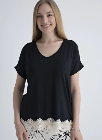 Wondergen Yuvarlak Yaka Siyah Pijama Üst 401WON-1110-199