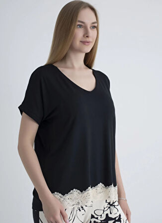 Wondergen Yuvarlak Yaka Siyah Pijama Üst 401WON-1110-199