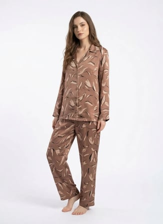 Vivis Somon - Gri - Beyaz Kadın Pijama Üst 50VIV10815