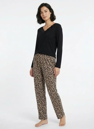Vivis Siyah - Kahve Kadın Leopar Desenli Pijama Alt 50VIV10716