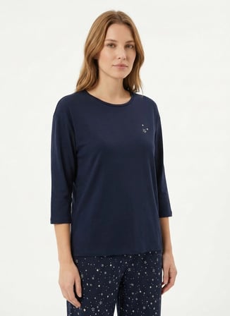 Sixteensixty Lacivert Kadın Yuvarlak Pijama Üst 403SIX-1110-112