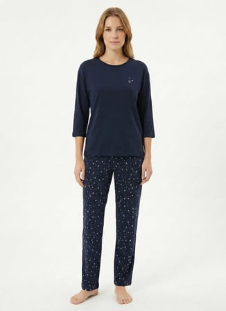 Sixteensixty Lacivert Kadın Yuvarlak Pijama Üst 403SIX-1110-112